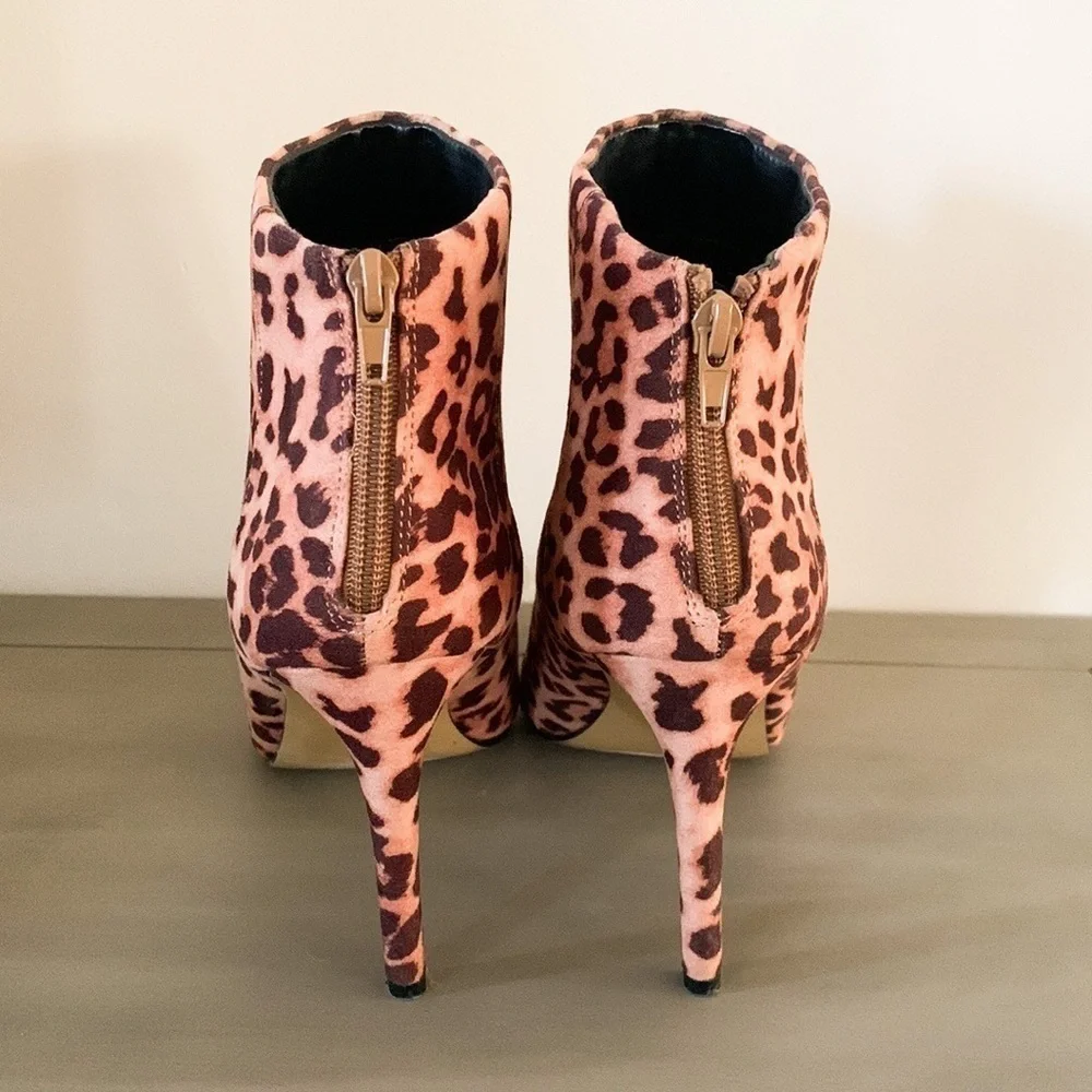Express Leopard Animal Print Heeled Ankle Booties 8